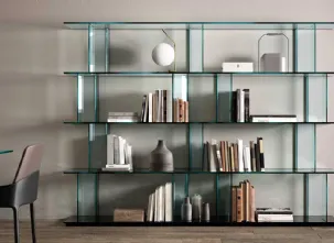 Libreria per Ufficio Inori in vetro con base in legno di Fiam